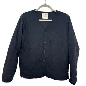 Snow Peak Quilted V Neck Button Up Jacket Black‎ Men Size S Japanese Fabric